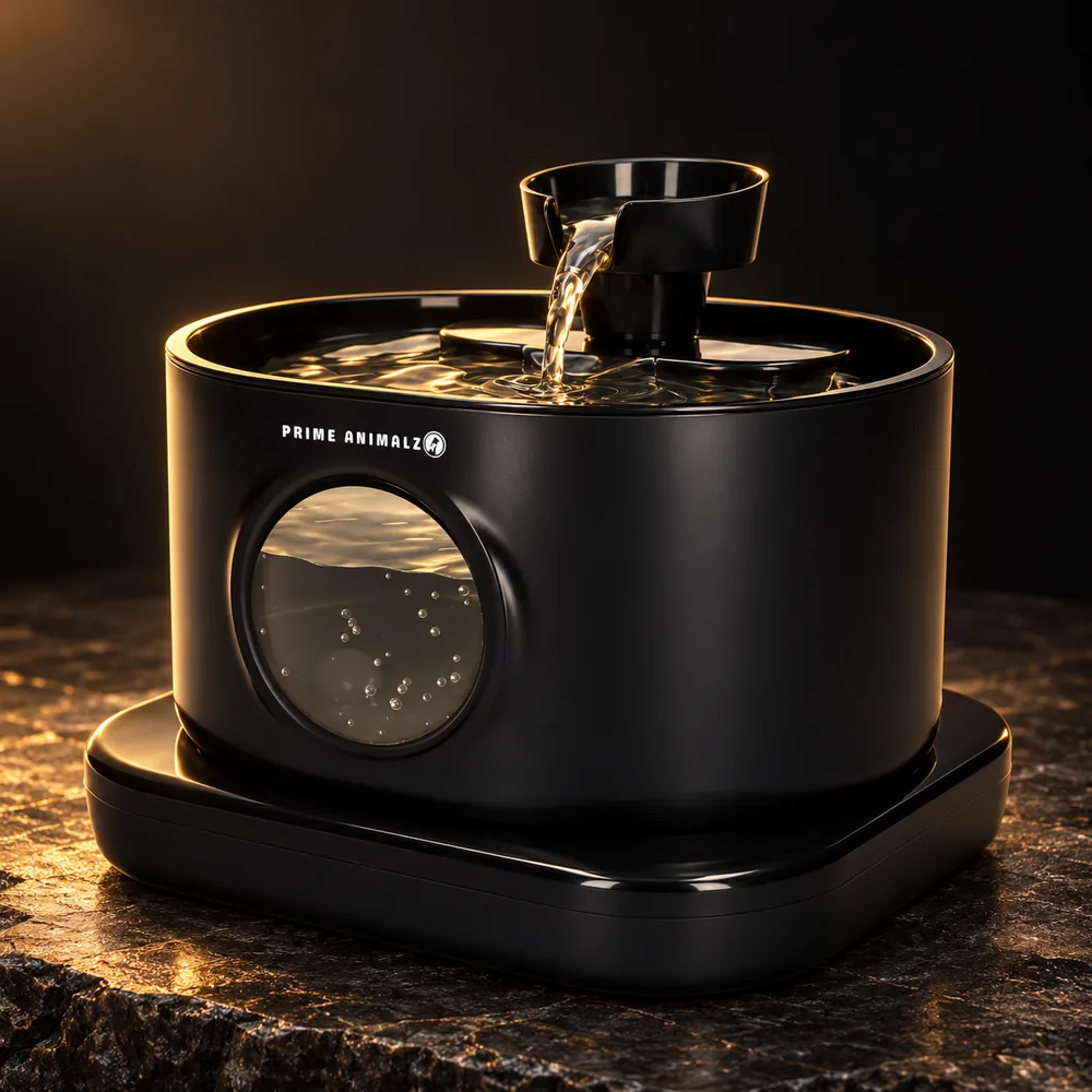 Zwarte drinkfontein D600A met stromend water op donker natuursteen